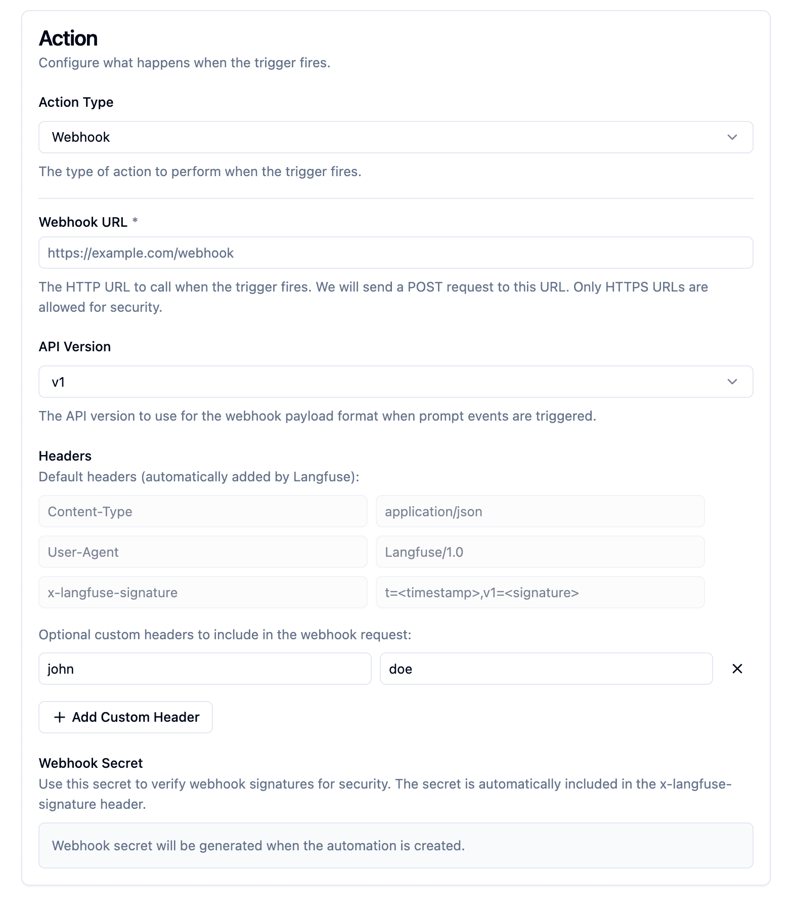 Configure request